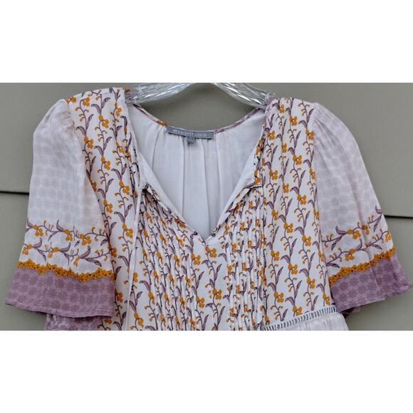 Daniel Rainn Cottage Boho Peasant Tassel Top Blouse Rayon Size S Pleated Floral - Picture 7 of 11